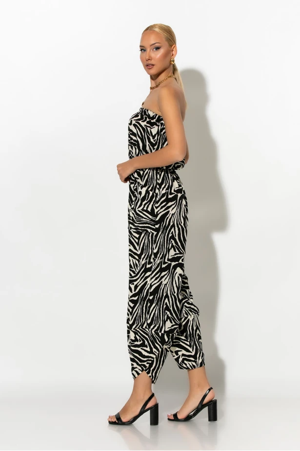 Baggy στράπλες ολόσωμη φόρμα zebra μαύρο