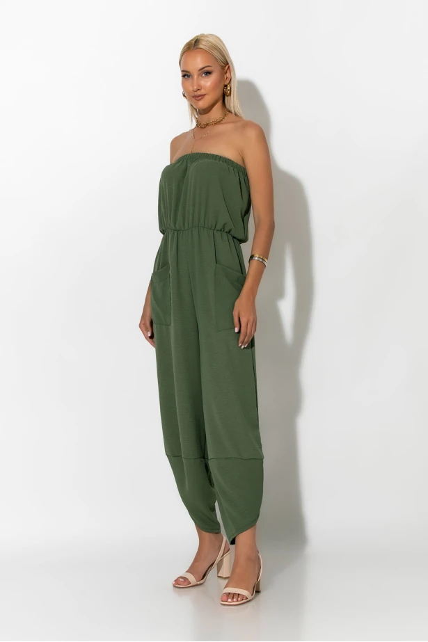 Baggy στράπλες ολόσωμη φόρμα χακί Baggy στράπλες ολόσωμη φόρμα χακί