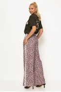 Παντελόνα με leopard print και ρίγες στο πλάι ροζ-καφέ