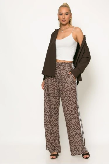 Παντελόνα με leopard print και ρίγες στο πλάι ροζ-καφέ