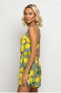 Ολόσωμο σορτς τιραντέ κρουαζέ με lemon print χακί Ολόσωμο σορτς τιραντέ κρουαζέ με lemon print χακί