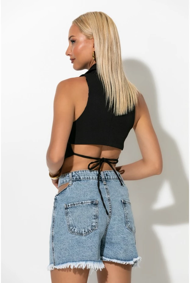 Jean σορτς cut out μπλε