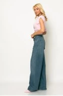 jean wide leg με ασύμμετρο κούμπωμα μπλε