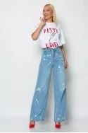 Jean wide leg με φθορές μπλε ανοιχτό