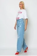 Jean wide leg με φθορές μπλε ανοιχτό