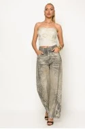 Jean loose fit animal print μπεζ