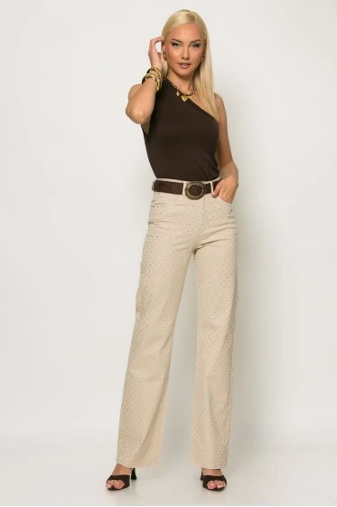 Jean straight leg με στρας λευκό