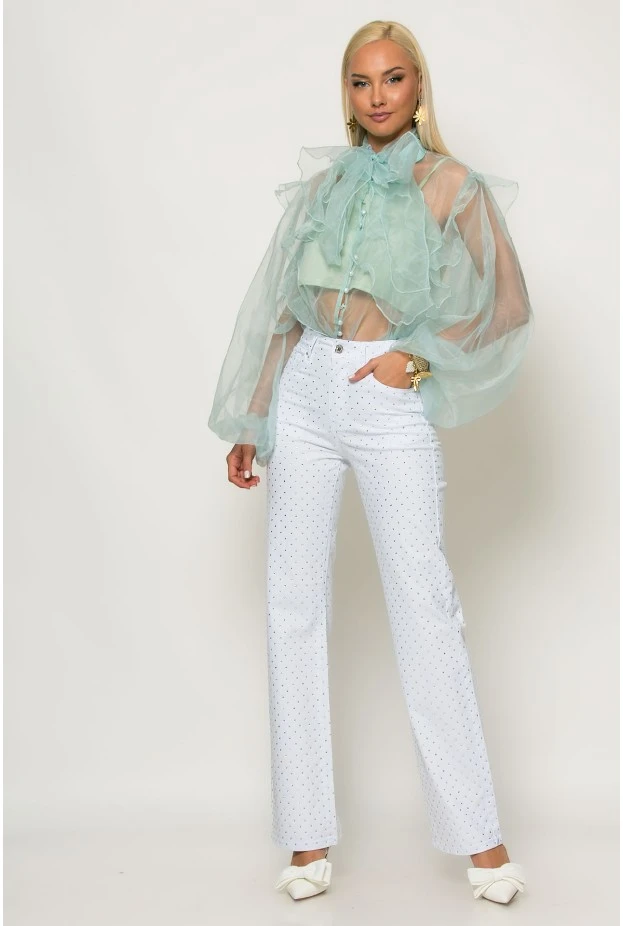 Jean straight leg με στρας λευκό