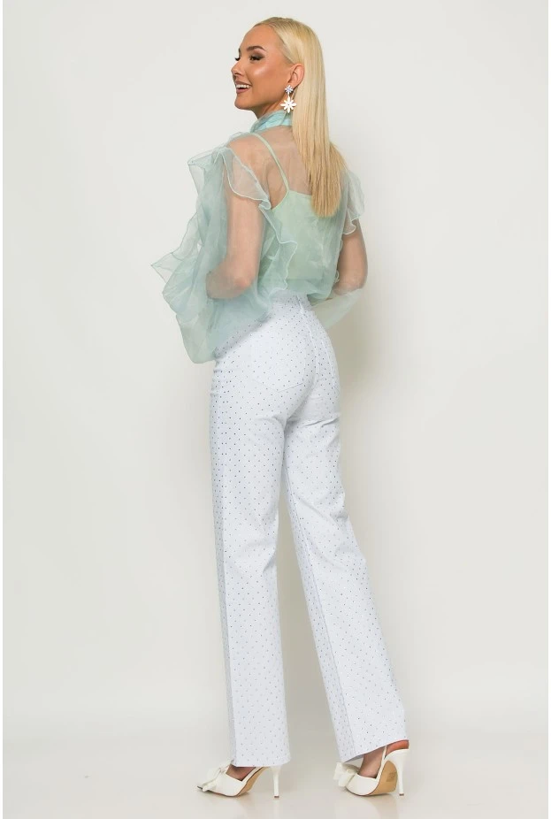 Jean straight leg με στρας λευκό