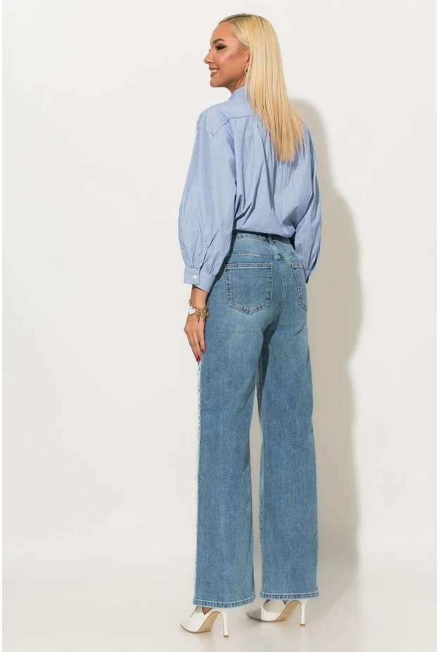 Jean straight leg με δαντέλα στο πλάι μπλε