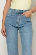 Jean straight leg με στρας στο πλάι μπλε