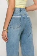 Jean straight leg με στρας στο πλάι μπλε