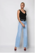 Jean straight leg με σχέδιο ρόμβους και στρας μπλε ανοιχτό