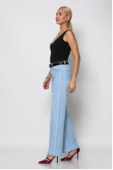 Jean straight leg με σχέδιο ρόμβους και στρας μπλε ανοιχτό