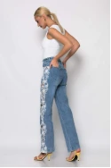 Jean straight leg με δαντέλα στα πλαινά μπλε σκούρο