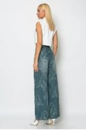 Jean wide leg με κέντημα λαχούρι μπλε