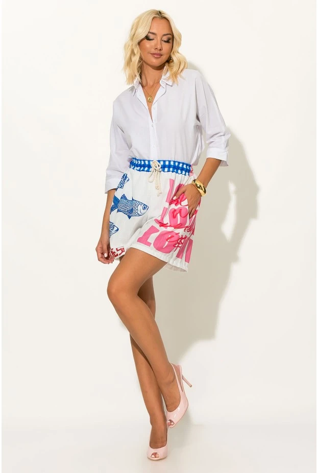 Σόρτς με print fish and love λευκο