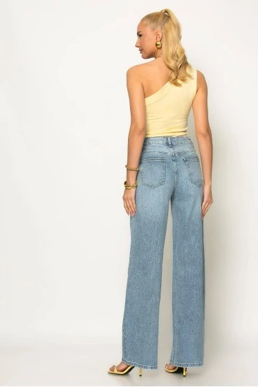 Jean straight leg με graffiti σχέδια και strass μπλε