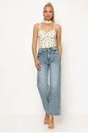 Jean straight leg με τσέπη απο strass μπλε