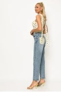 Jean straight leg με τσέπη απο strass μπλε