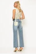 Jean straight leg με τσέπη απο strass μπλε