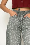 Jean balloon με strass animal print και ζωνάκι στην μέση γκρι