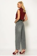 Jean balloon με strass animal print και ζωνάκι στην μέση γκρι