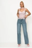 Jean straight leg με τσέπη απο strass μπλε