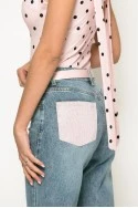Jean straight leg με τσέπη απο strass μπλε