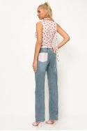 Jean straight leg με τσέπη απο strass μπλε