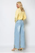 Jean wide leg με κεντητά flower σχέδια μπλε ανοιχτό