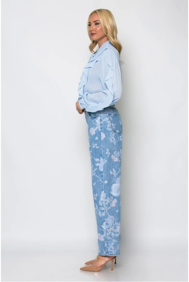 Jean baggy carrot floral μπλε