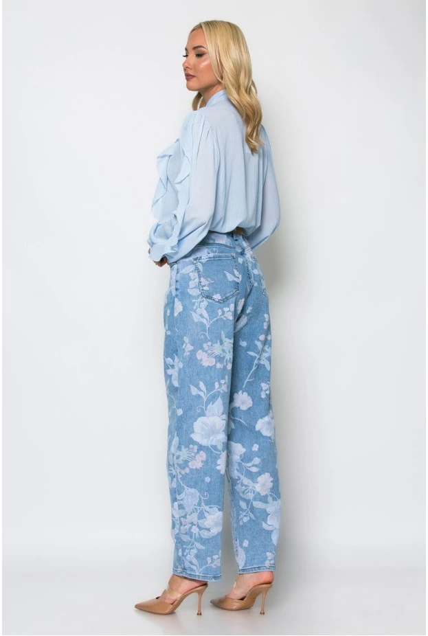 Jean baggy carrot floral μπλε