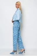 Jean straight leg floral μπλε