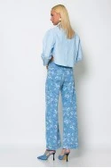 Jean straight leg floral μπλε