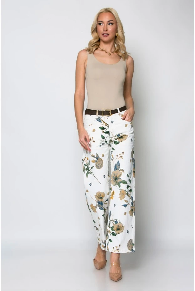 Jean floral low rise κρεμ