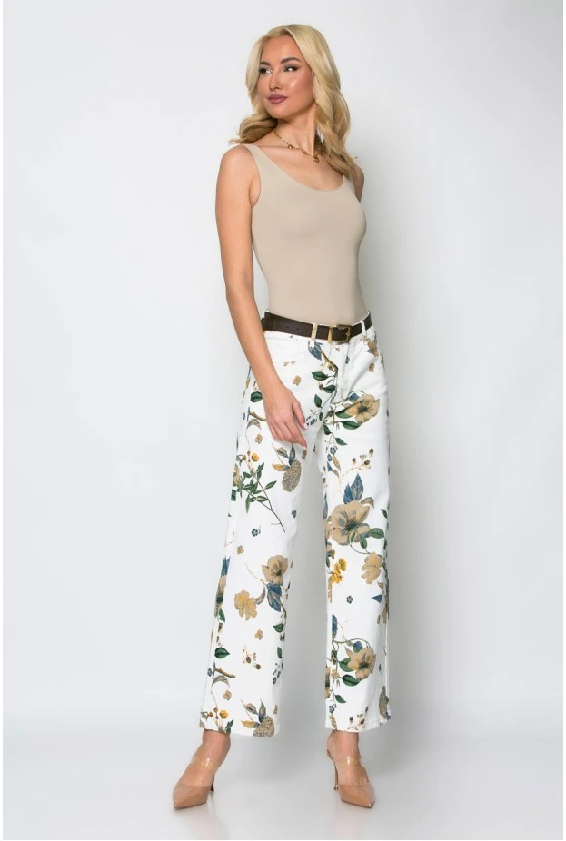 Jean floral low rise κρεμ