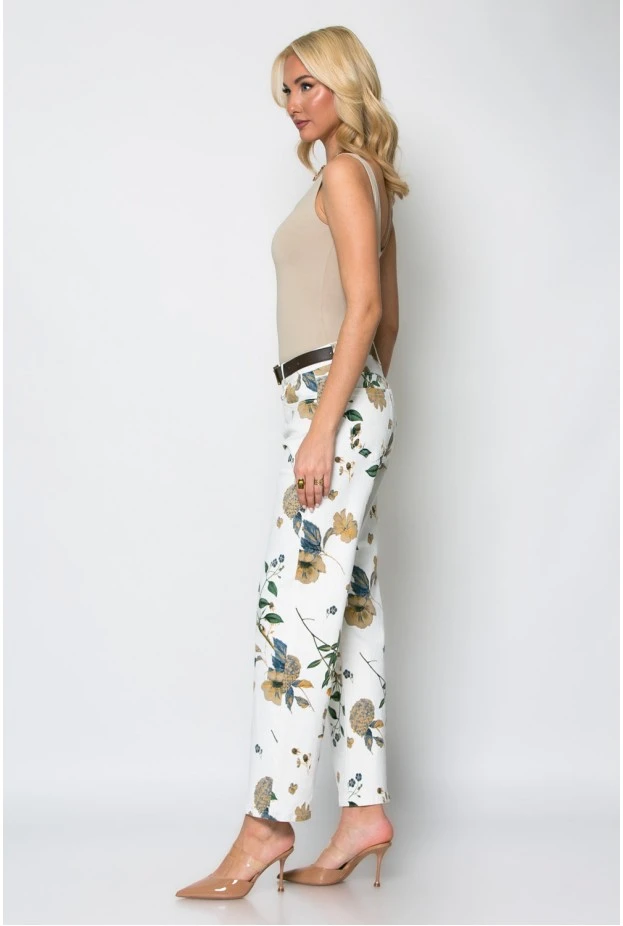 Jean floral low rise κρεμ