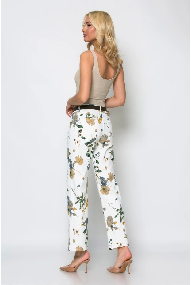 Jean floral low rise κρεμ