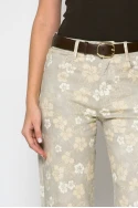 Jean straight leg floral μπεζ