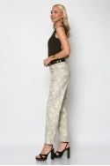 Jean straight leg floral μπεζ