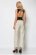 Jean straight leg floral μπεζ