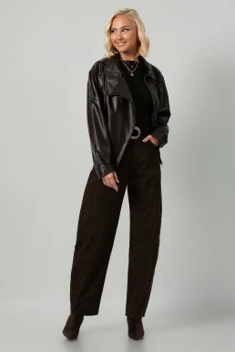 Jean baggy loose fit leopard print καφέ
