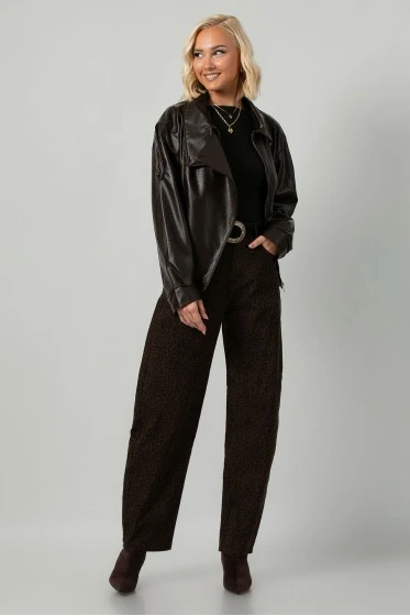Jean baggy loose fit leopard print καφέ