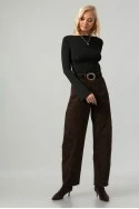 Jean baggy loose fit leopard print καφέ