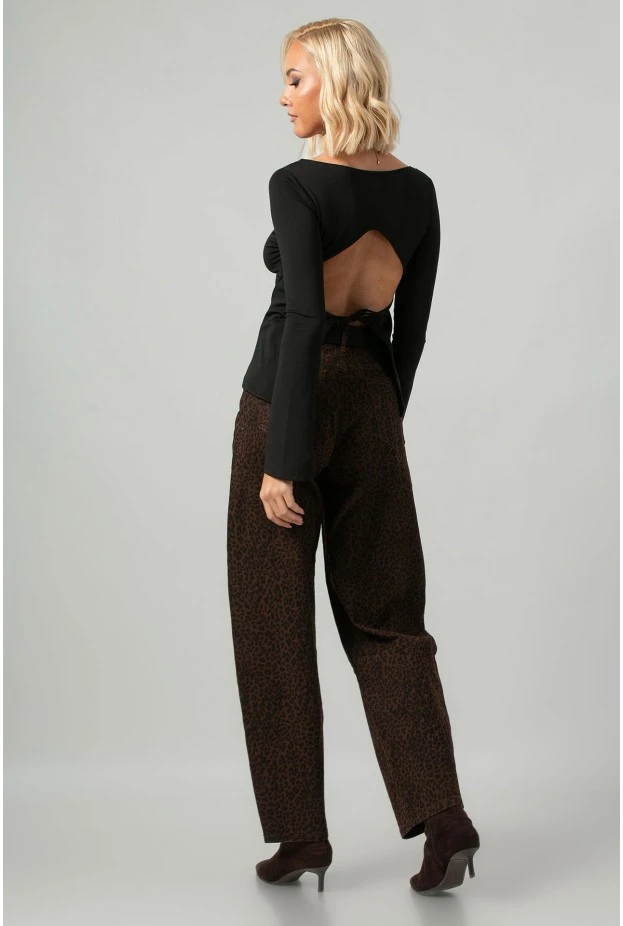 Jean baggy loose fit leopard print καφέ