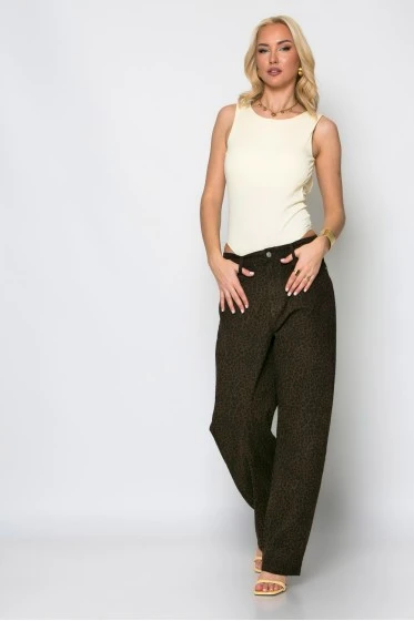 Jean baggy loose fit leopard print καφέ