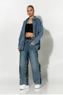 Wide leg παντελόνι με λεοπάρ λεπτομέρειες γκρι Wide leg παντελόνι με λεοπάρ λεπτομέρειες γκρι