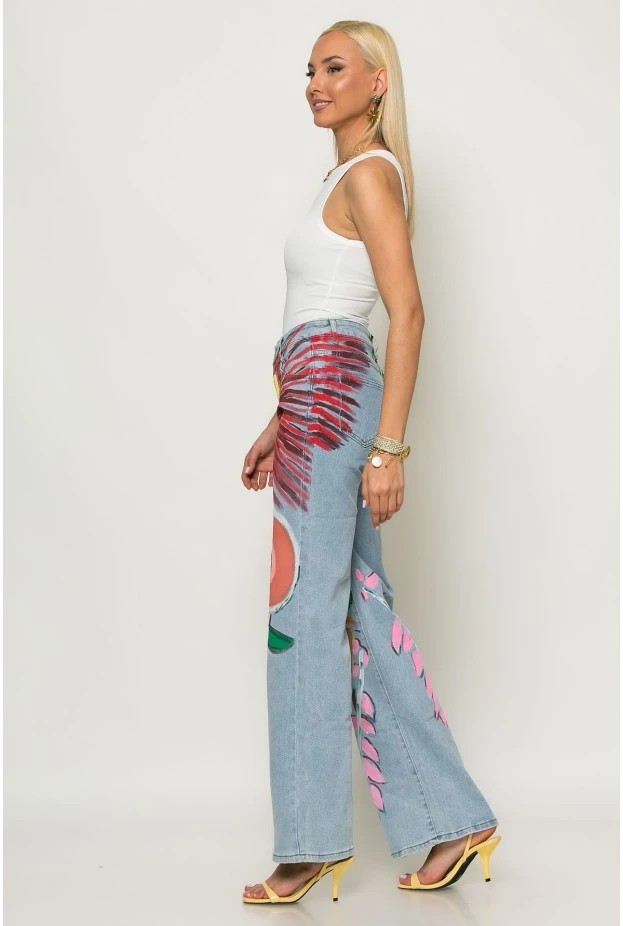 Jean straight leg με handpainted σχέδια μπλε