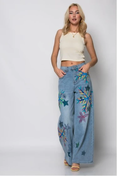 Jean handpainted παντελόνα μπλε